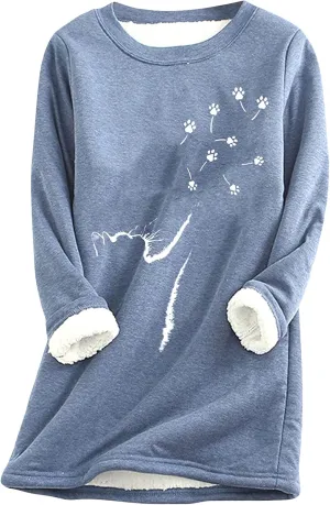 EFOFEI Womens Long Sleeve O Neck Sweatshirt Casual Warm Winter Pullover Sweatshirt Loose Fit Tops