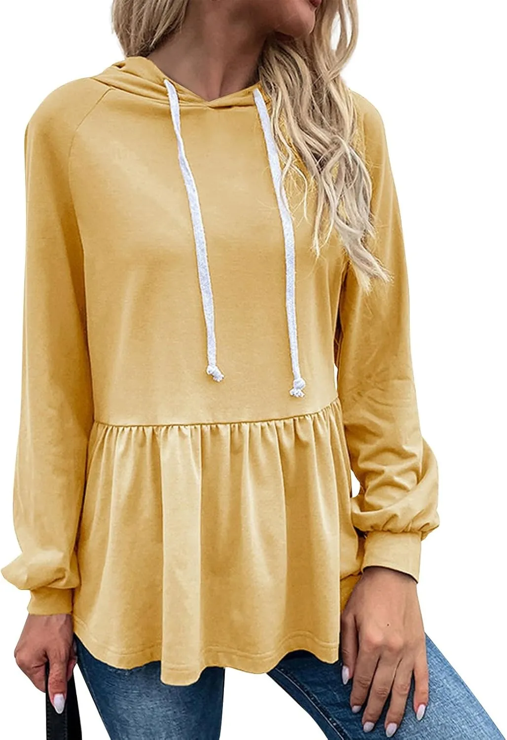 Fall Sweatshirt for Womens Casual Hoodies Peplum Tops Long Sleeve Lightweight Drawstring Sweatshirt Pullover Shirts