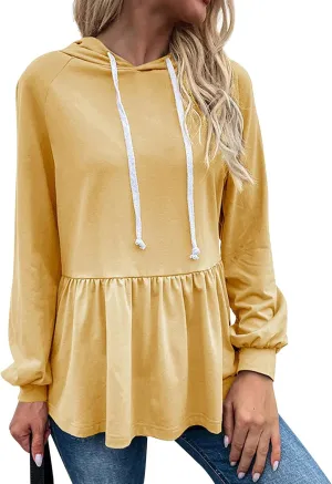 Fall Sweatshirt for Womens Casual Hoodies Peplum Tops Long Sleeve Lightweight Drawstring Sweatshirt Pullover Shirts