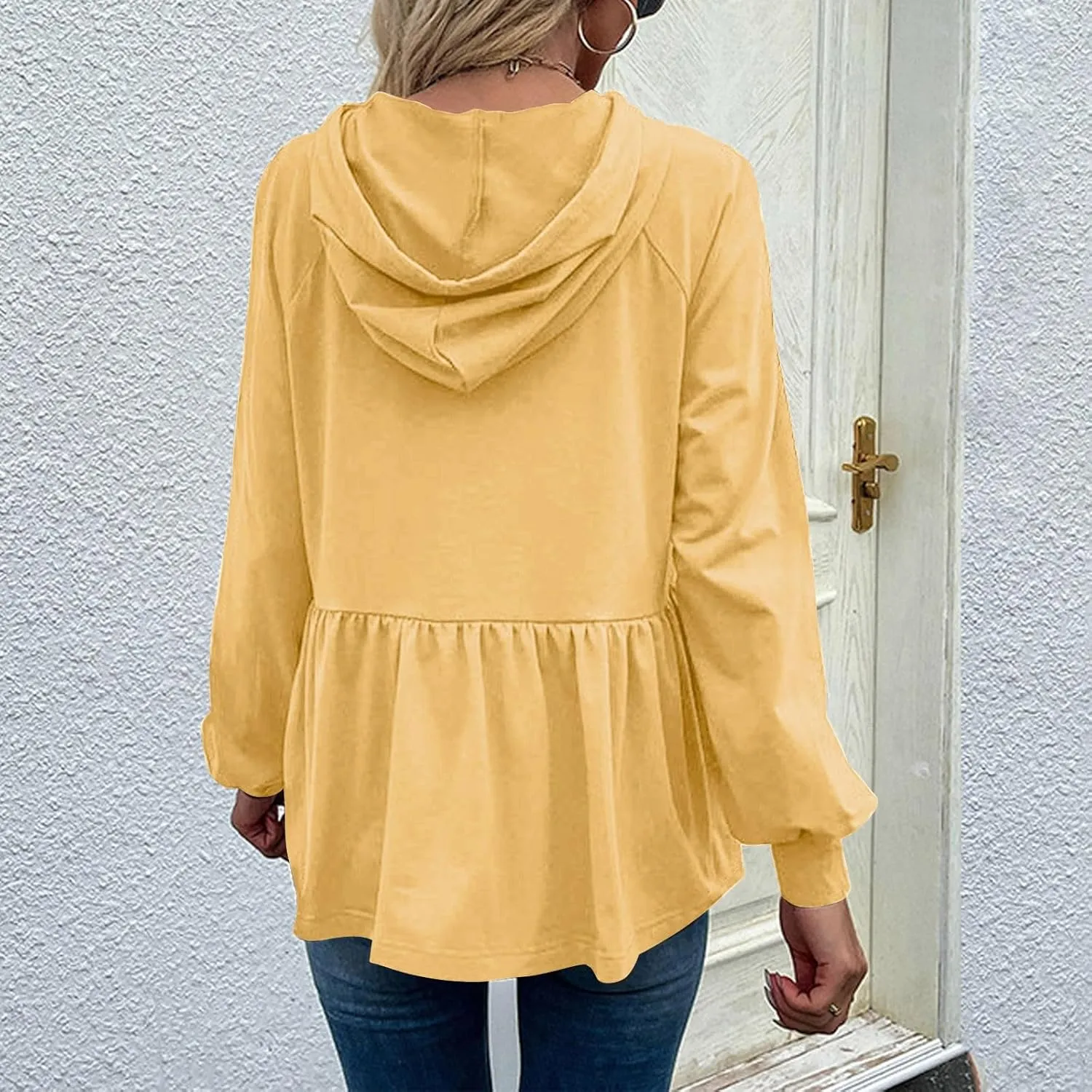 Fall Sweatshirt for Womens Casual Hoodies Peplum Tops Long Sleeve Lightweight Drawstring Sweatshirt Pullover Shirts