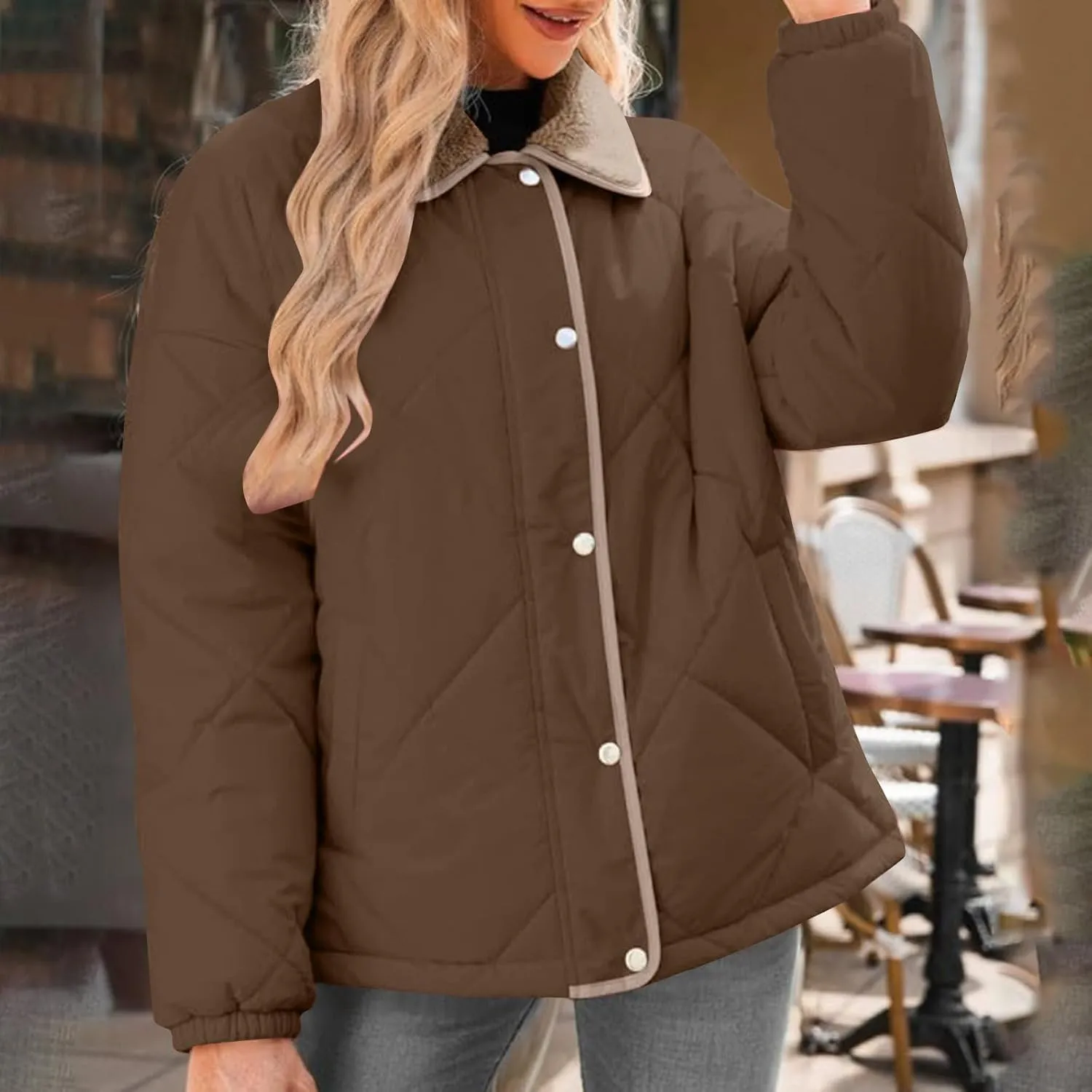 Fall Winter Jackets for Women 2024 Warm Quilted Jackets Lightweight Casual Puffer Jacket Padded Down Coat Outerwear