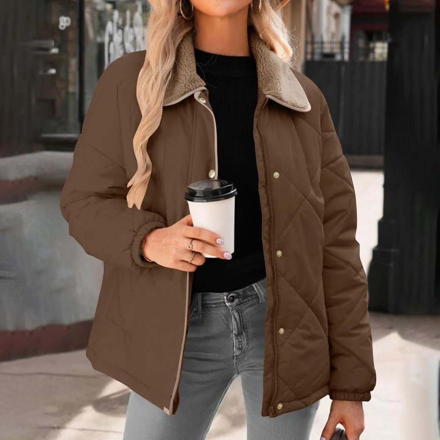 Fall Winter Jackets for Women 2024 Warm Quilted Jackets Lightweight Casual Puffer Jacket Padded Down Coat Outerwear