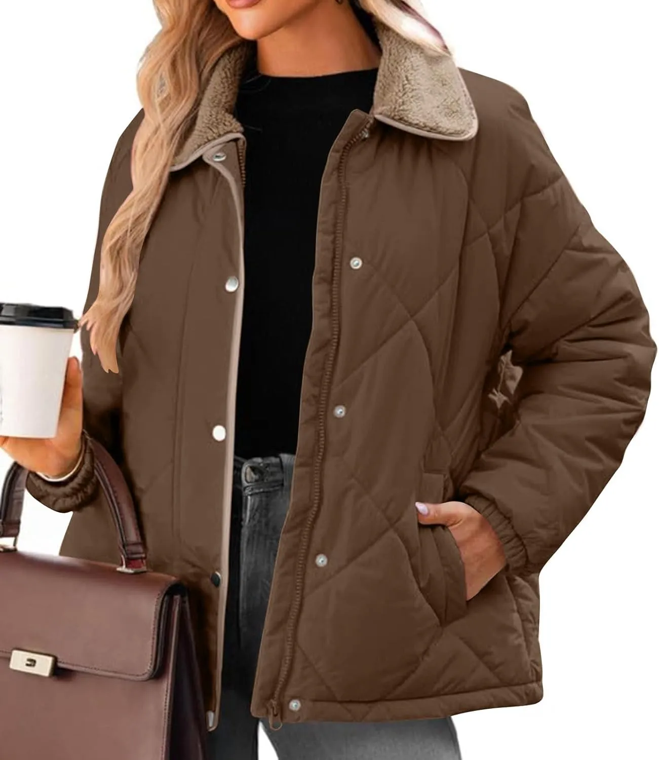 Fall Winter Jackets for Women 2024 Warm Quilted Jackets Lightweight Casual Puffer Jacket Padded Down Coat Outerwear