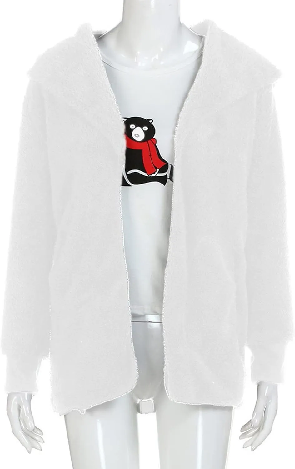 Fleece Jacket Women Fuzzy Sherpa Oversized Open Front Hooded Cardigan Fluffy Sweaters Winter Coats with Pockets