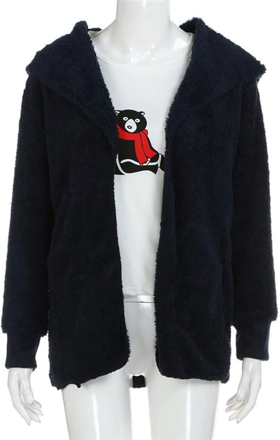 Fleece Jackets for Women Fuzzy Open Front Oversized Cardigan Hooded Sherpa Jacket Fluffy Winter Coats with Pockets