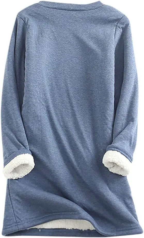 Fleece Sweatshirt for Women Winter Warm Sherpa Lined Fleece Crewneck Pullover Loungewear Tunic Tops