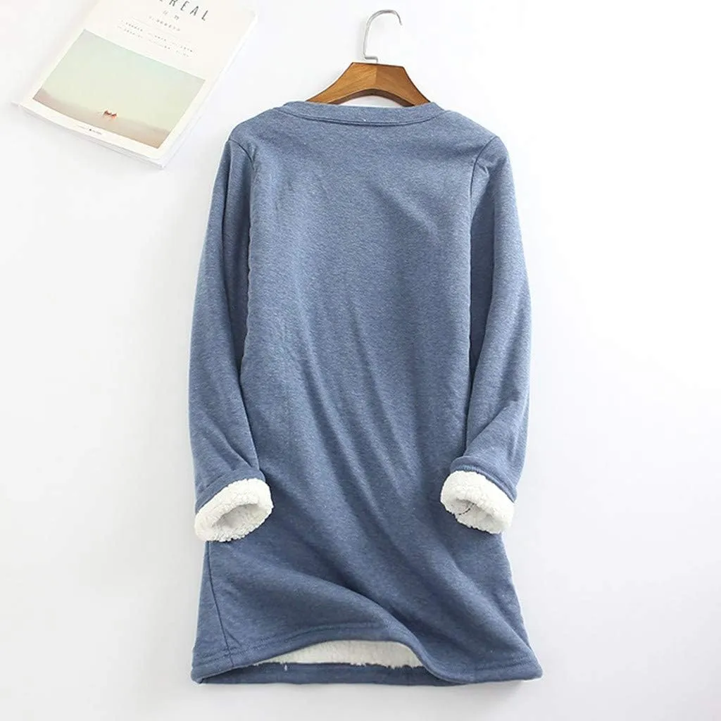 Fleece Sweatshirt for Women Winter Warm Sherpa Lined Fleece Crewneck Pullover Loungewear Tunic Tops