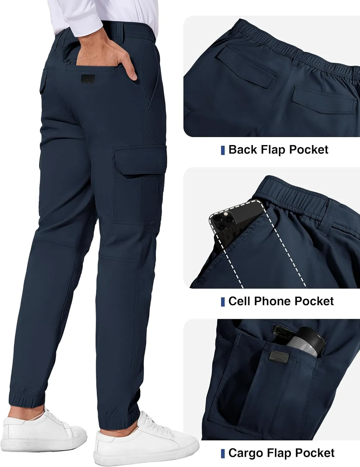 Future Flow Men's Lightweight Hiking Pants, Slim Fit Stretch Joggers, Waterproof Outdoor Pants with Pockets