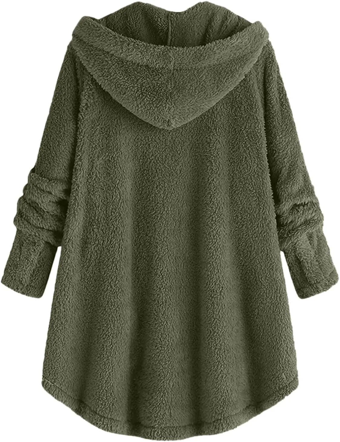 Fuzzy Fleece Coats for Women Winter Causal Cute Sherpa Warm Jackets Button Hooded Thick Plush Coat with Pocket