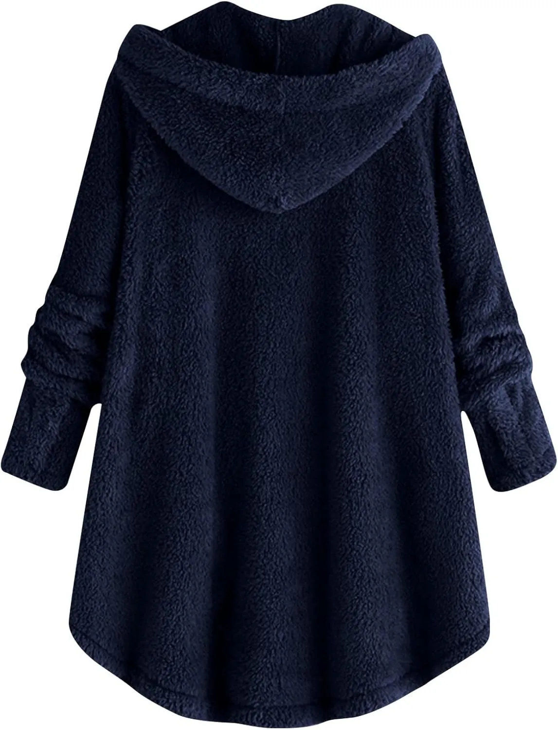 Fuzzy Fleece Coats for Women Winter Causal Cute Sherpa Warm Jackets Button Hooded Thick Plush Coat with Pocket