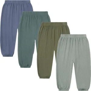 GFQLONG 4 Pack Toddler Boys Girls Cotton Linen Plain Pants Harem Trousers Casual Basic Elastic Loose Summer Spring Bloomers