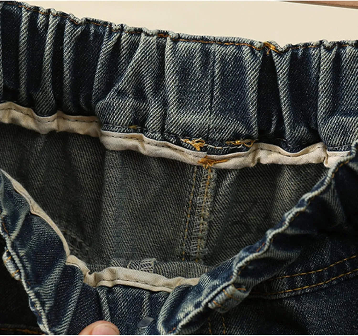 Girls Spring and Autumn Baggy Mop Wide Leg Pants Mid Rise Elastic Band with Pockets Slim Jeans Straight Leg Trousers