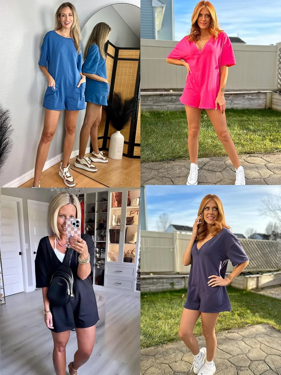 Glamaker Women's Summer Oversized Tee Romper Casual Workout Athletic Romper Onesie Backless Loose Shorts Jumpsuit Overalls