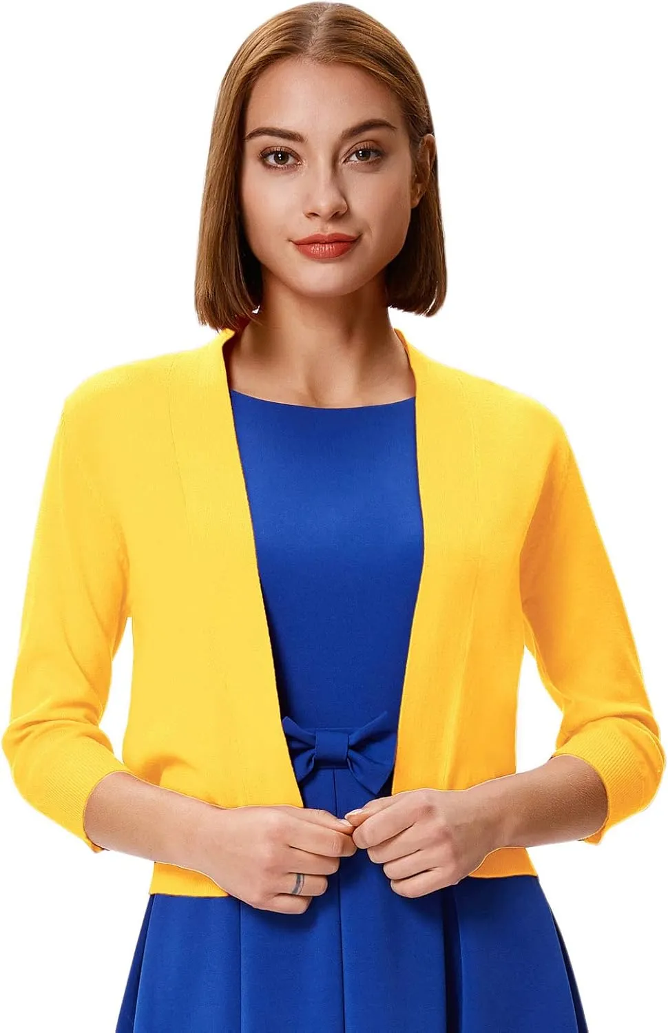 GRACE KARIN Women's 3/4 Sleeve Cardigan Knit Sweaters Cropped Open Front Shrug Bolero…