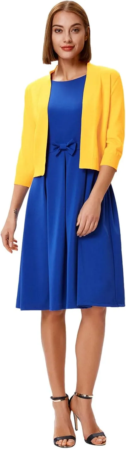 GRACE KARIN Women's 3/4 Sleeve Cardigan Knit Sweaters Cropped Open Front Shrug Bolero…