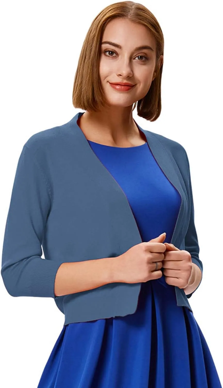 GRACE KARIN Women's 3/4 Sleeve Cardigan Knit Sweaters Cropped Open Front Shrug Bolero…