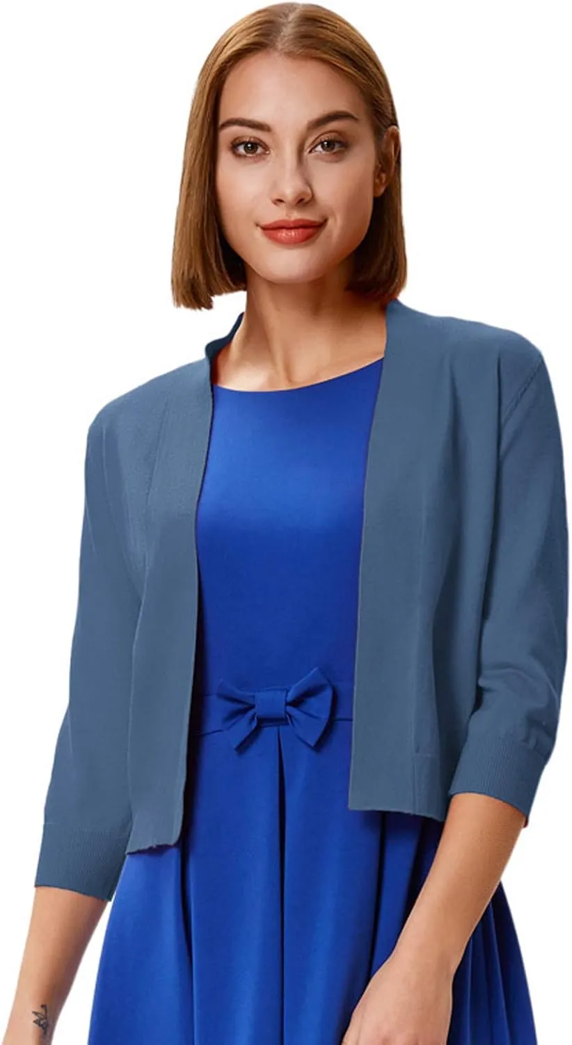 GRACE KARIN Women's 3/4 Sleeve Cardigan Knit Sweaters Cropped Open Front Shrug Bolero…