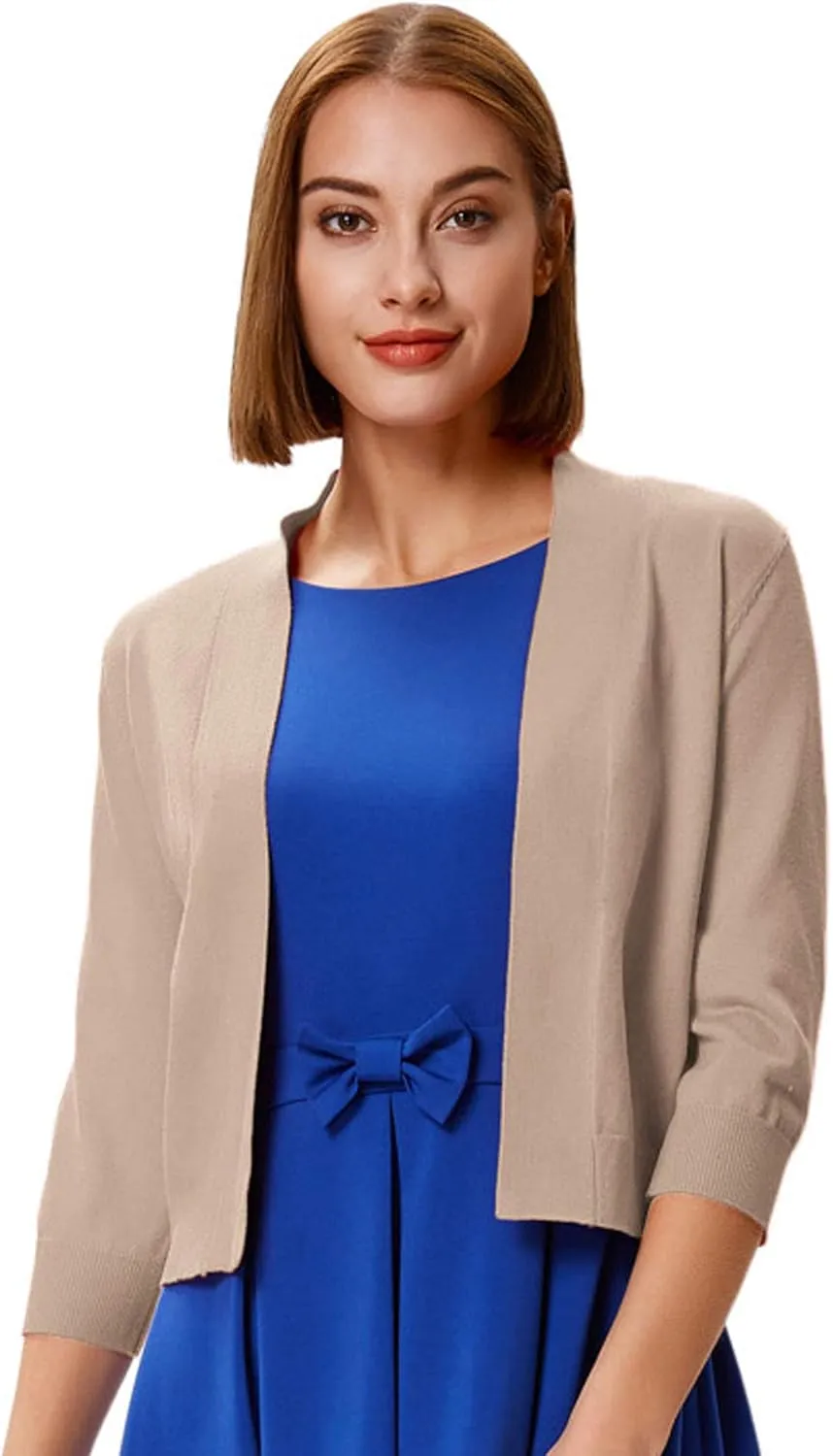GRACE KARIN Women's 3/4 Sleeve Cardigan Knit Sweaters Cropped Open Front Shrug Bolero…