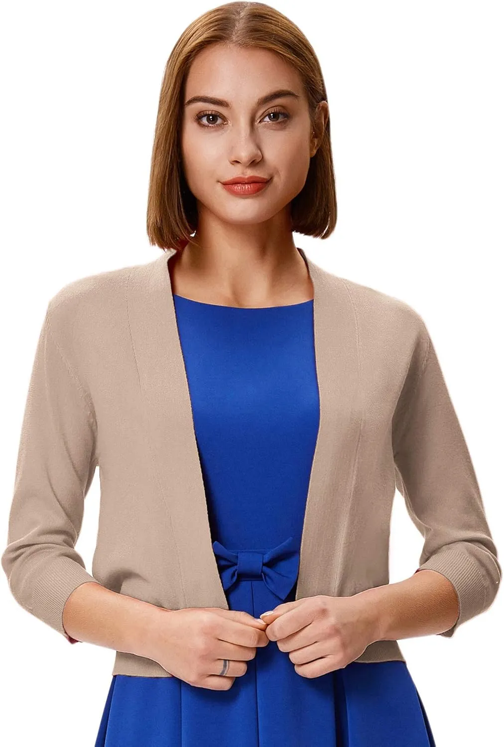 GRACE KARIN Women's 3/4 Sleeve Cardigan Knit Sweaters Cropped Open Front Shrug Bolero…