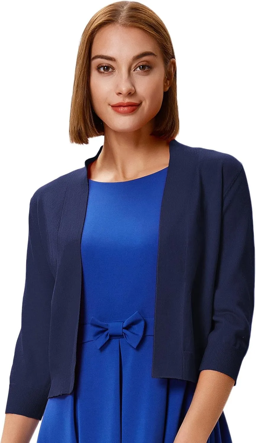 GRACE KARIN Women's 3/4 Sleeve Cardigan Knit Sweaters Cropped Open Front Shrug Bolero…