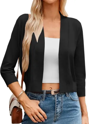 GRACE KARIN Women's 3/4 Sleeve Cardigan Knit Sweaters Cropped Open Front Shrug Bolero…