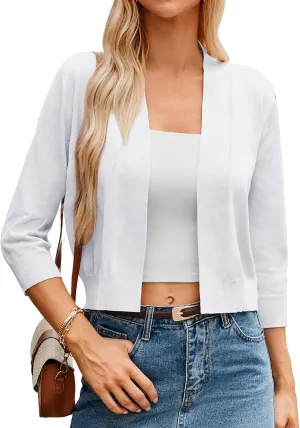 GRACE KARIN Women's 3/4 Sleeve Cardigan Knit Sweaters Cropped Open Front Shrug Bolero…