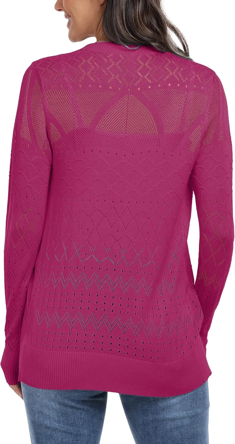 GRECERELLE Womens Summer Crochet Cardigans Long Sleeve Lightweight Casual Knit Sweaters