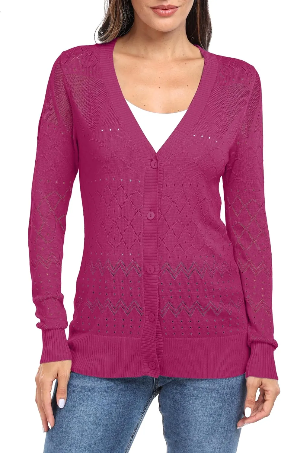 GRECERELLE Womens Summer Crochet Cardigans Long Sleeve Lightweight Casual Knit Sweaters