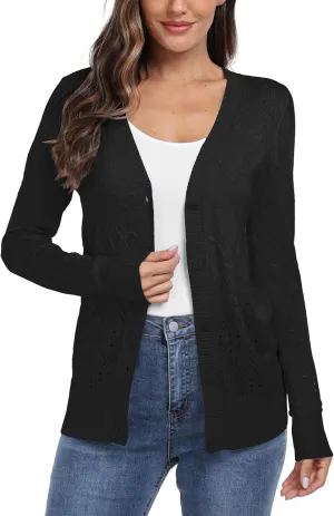 GRECERELLE Womens Summer Crochet Cardigans Long Sleeve Lightweight Casual Knit Sweaters