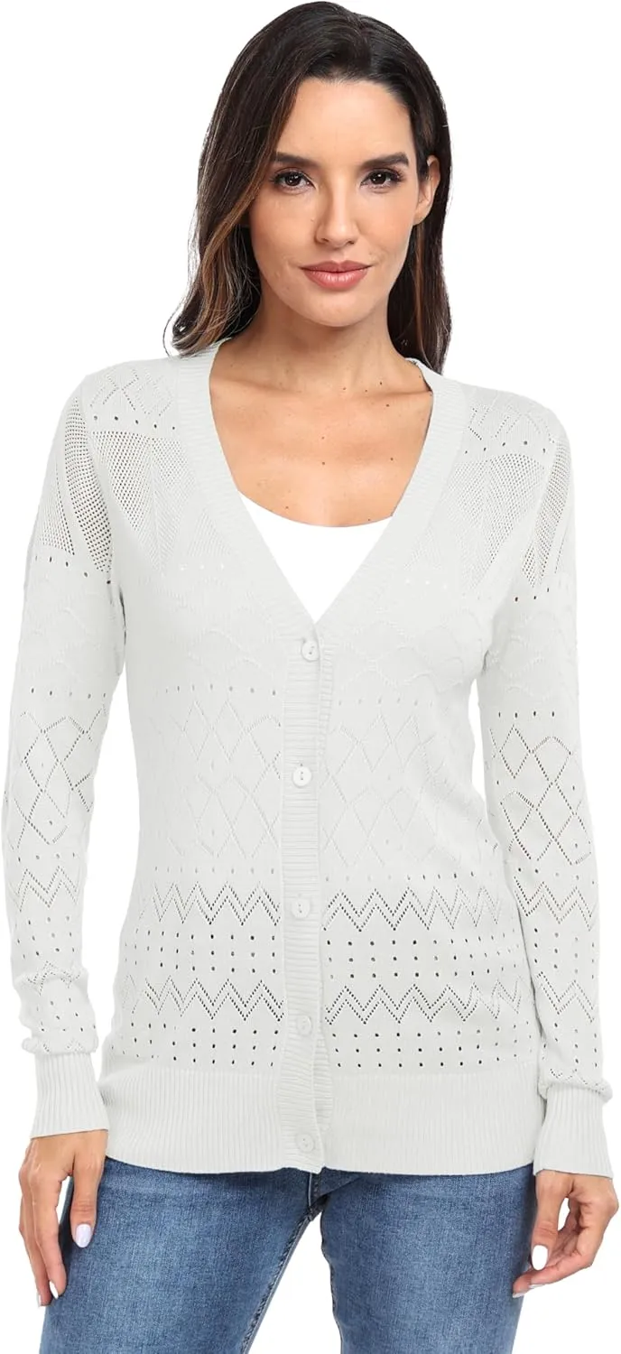 GRECERELLE Womens Summer Crochet Cardigans Long Sleeve Lightweight Casual Knit Sweaters