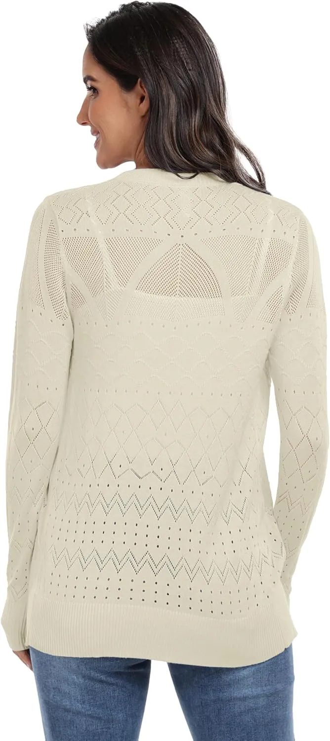 GRECERELLE Womens Summer Crochet Cardigans Long Sleeve Lightweight Casual Knit Sweaters