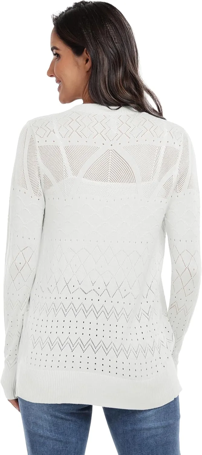 GRECERELLE Womens Summer Crochet Cardigans Long Sleeve Lightweight Casual Knit Sweaters