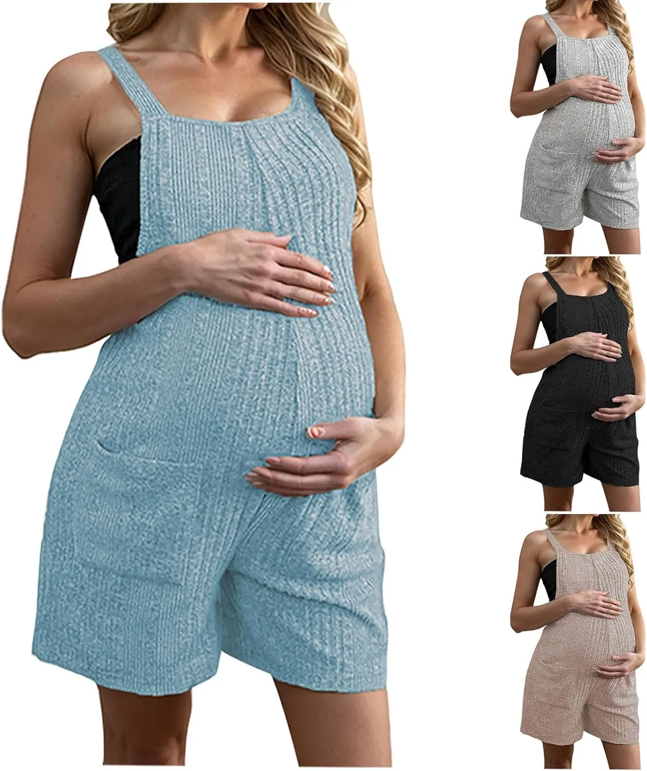 HGps8w Women's Maternity Romper Pregnancy Sleeveless Tank Top Comfy Stretchy Loose Shorts Jumpsuit with Pockets