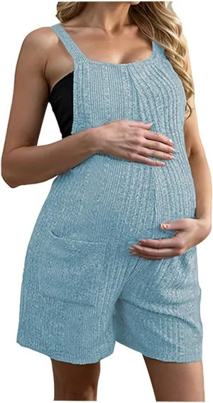 HGps8w Women's Maternity Romper Pregnancy Sleeveless Tank Top Comfy Stretchy Loose Shorts Jumpsuit with Pockets