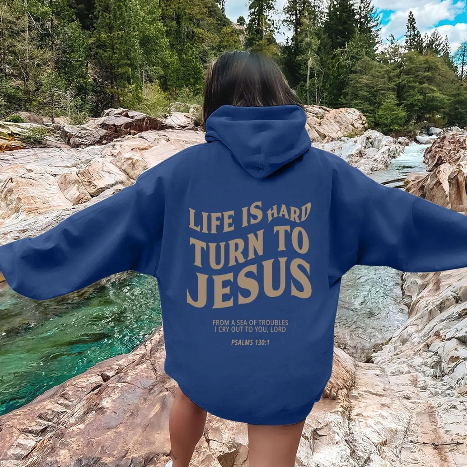 Hoodies For Teen Girls Life Is Hard Turn To Jesus Letter Print Long Sleeve Pullover Tops With Kangaroo Pocket Fall Trendy
