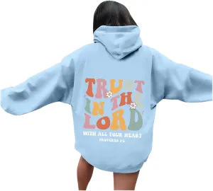 Hoodies For Women Graphic Trust In The Lord Christian Shape Print Winter Outfit With Pocket Drawstring Soft Casual Pullover