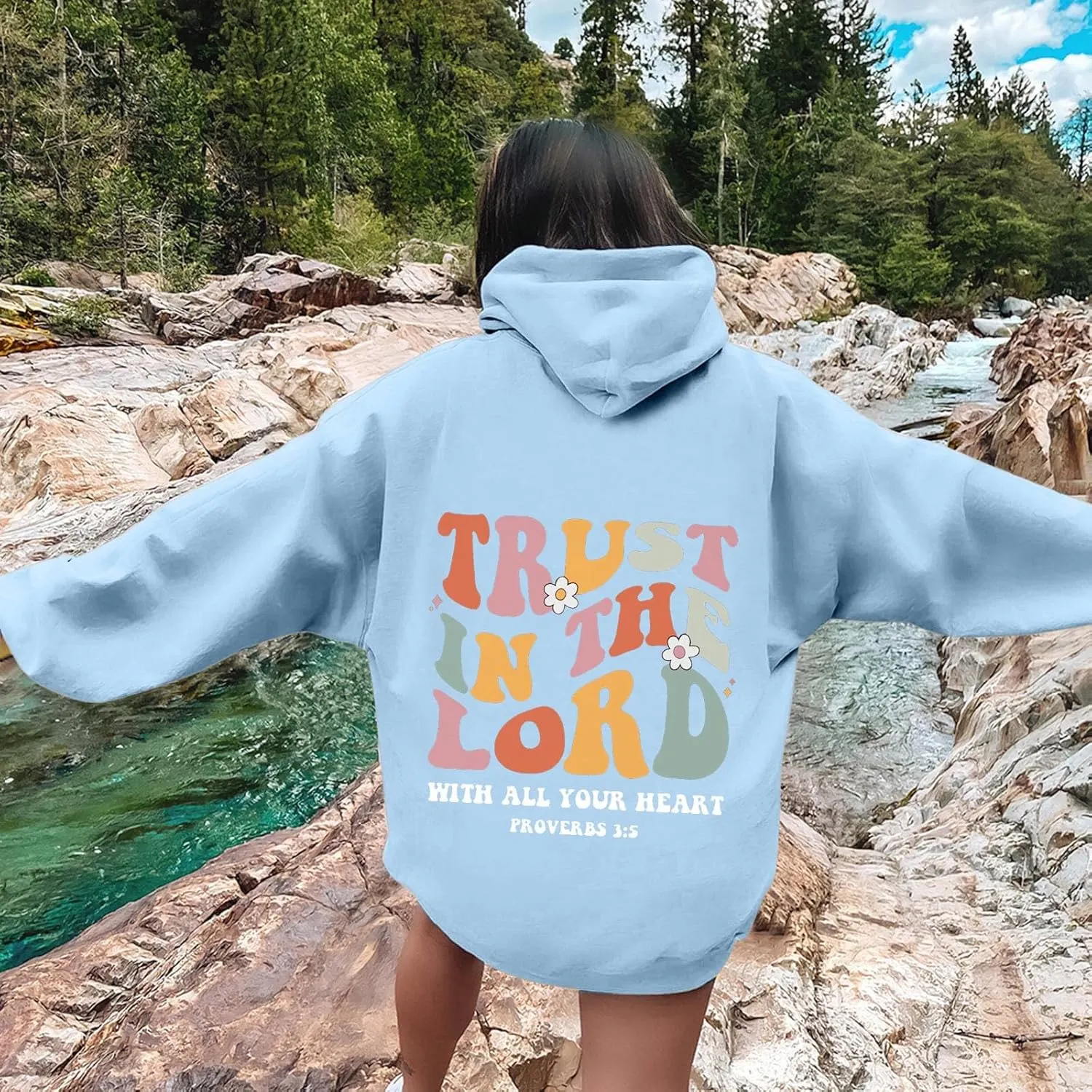 Hoodies For Women Graphic Trust In The Lord Christian Shape Print Winter Outfit With Pocket Drawstring Soft Casual Pullover