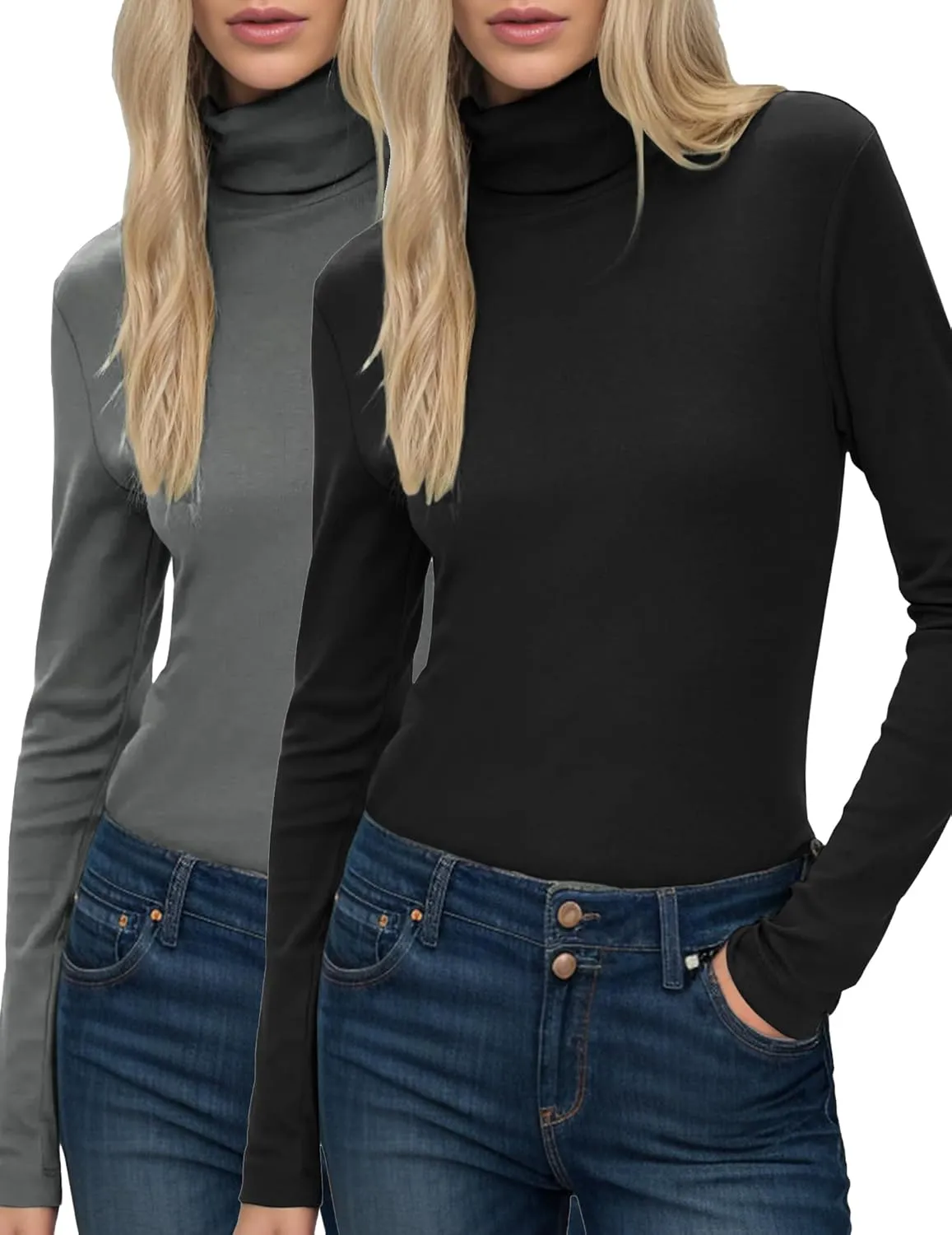 HOTOUCH Women's Turtleneck Long Sleeve Shirts Casual Basic T Shirts Lightweight Base Layer Solid Slim Fit Tops