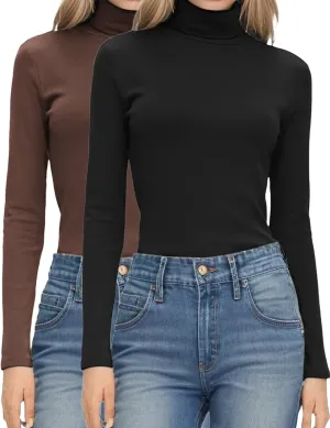 HOTOUCH Women's Turtleneck Long Sleeve Shirts Casual Basic T Shirts Lightweight Base Layer Solid Slim Fit Tops