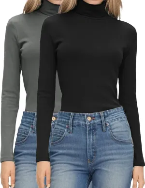 HOTOUCH Women's Turtleneck Long Sleeve Shirts Casual Basic T Shirts Lightweight Base Layer Solid Slim Fit Tops