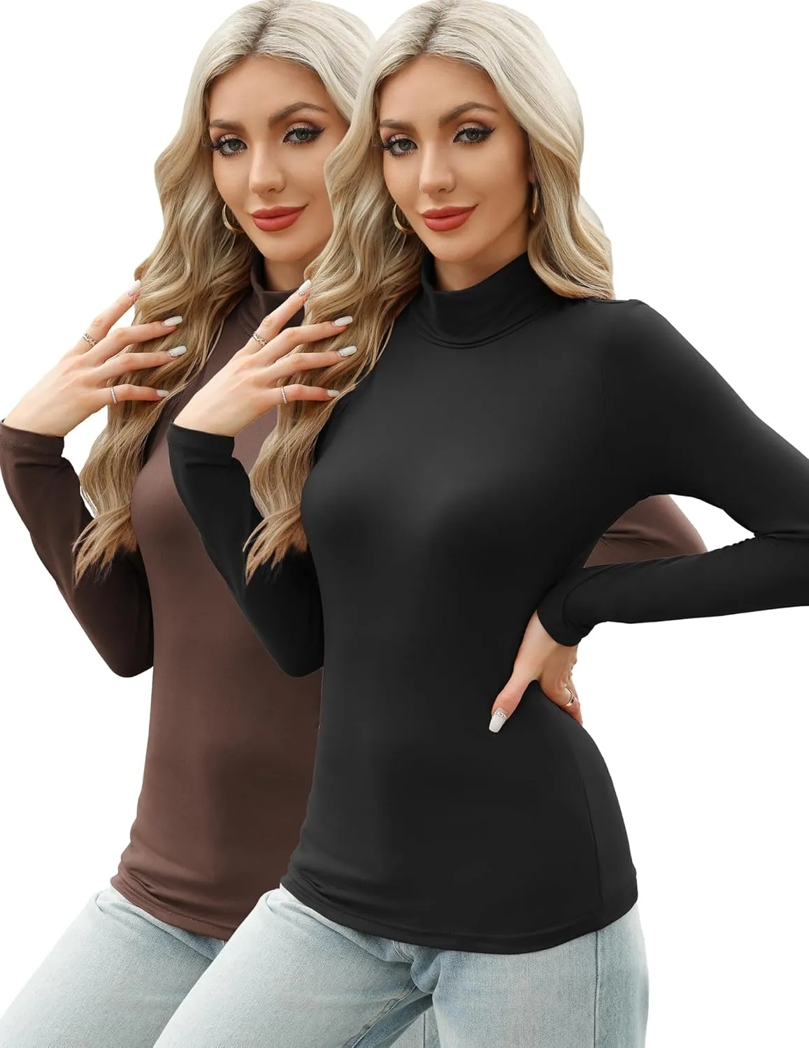 HOTOUCH Women's Turtleneck Long Sleeve Shirts Casual Basic T Shirts Lightweight Base Layer Solid Slim Fit Tops