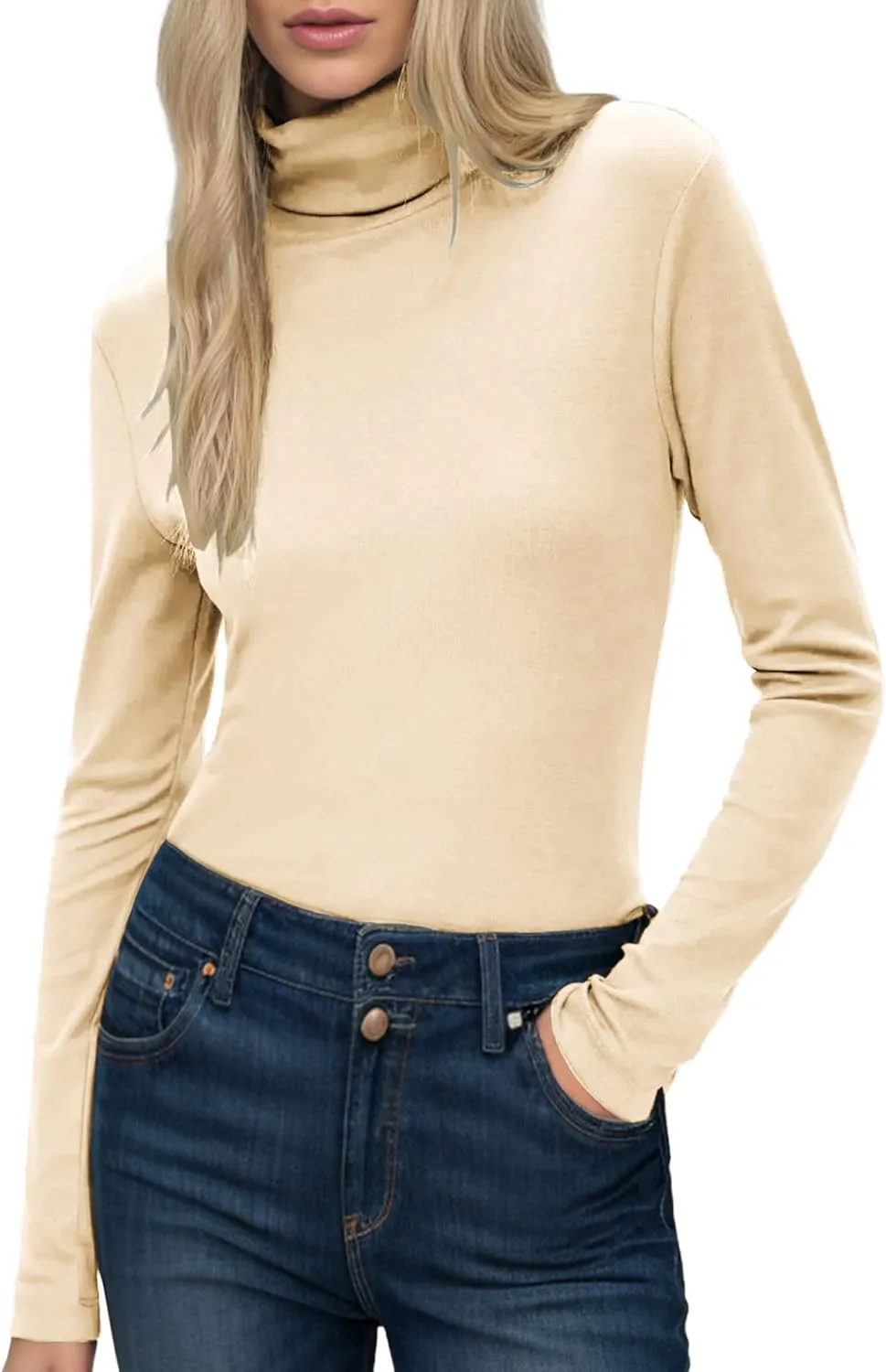 HOTOUCH Women's Turtleneck Long Sleeve Shirts Casual Basic T Shirts Lightweight Base Layer Solid Slim Fit Tops