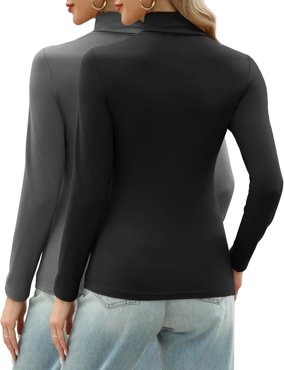 HOTOUCH Women's Turtleneck Long Sleeve Shirts Casual Basic T Shirts Lightweight Base Layer Solid Slim Fit Tops