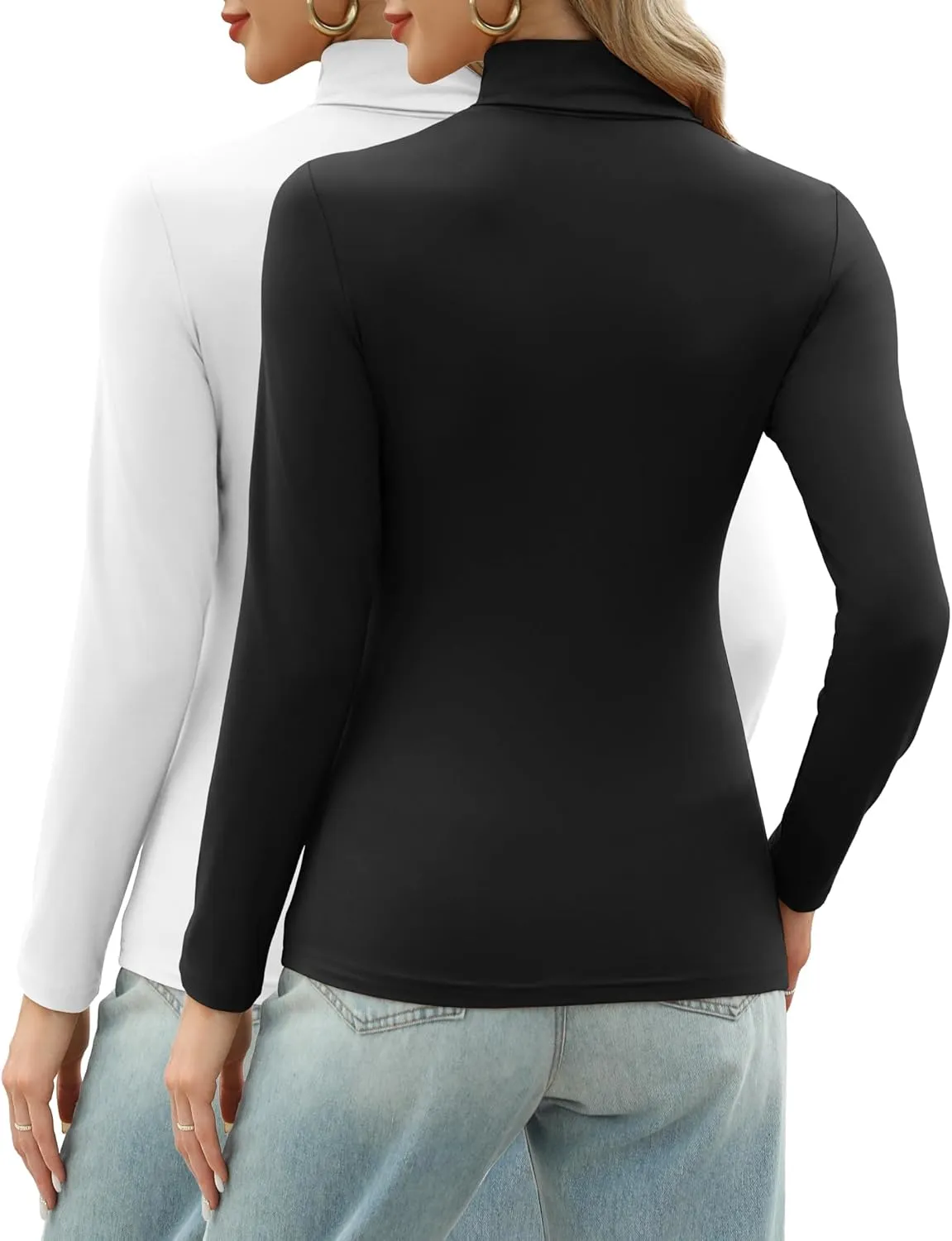 HOTOUCH Women's Turtleneck Long Sleeve Shirts Casual Basic T Shirts Lightweight Base Layer Solid Slim Fit Tops