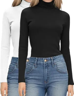 HOTOUCH Women's Turtleneck Long Sleeve Shirts Casual Basic T Shirts Lightweight Base Layer Solid Slim Fit Tops