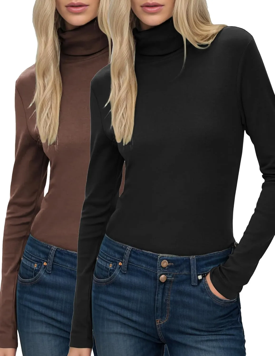 HOTOUCH Women's Turtleneck Long Sleeve Shirts Casual Basic T Shirts Lightweight Base Layer Solid Slim Fit Tops