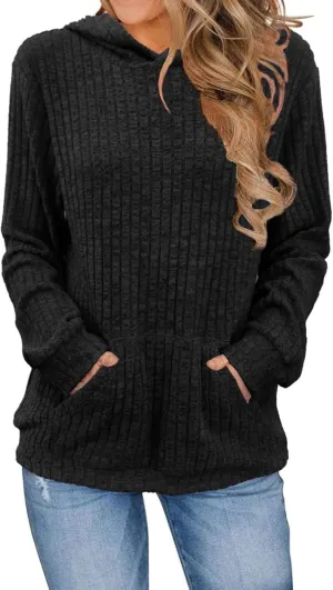 HXHYQKP Hooded Sweater Women Long Sleeve Shirts Casual Pullover Sweatshirts Knitted Sweaters Loose Tunic Tops with Pockets