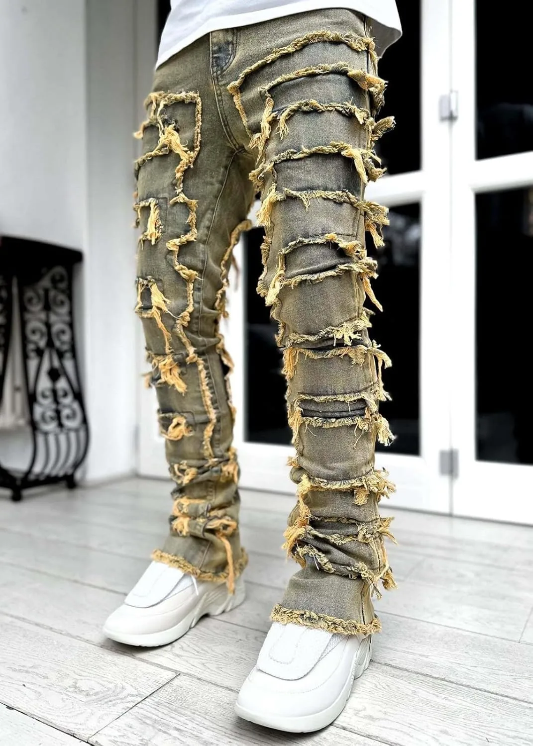 Jeans for Men Hop Jeans Vintage Straight Denim Pants Devil Printed Jean Trousers Taper Jean Straight Fit Jeans for