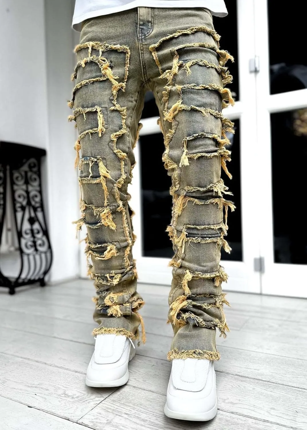 Jeans for Men Hop Jeans Vintage Straight Denim Pants Devil Printed Jean Trousers Taper Jean Straight Fit Jeans for