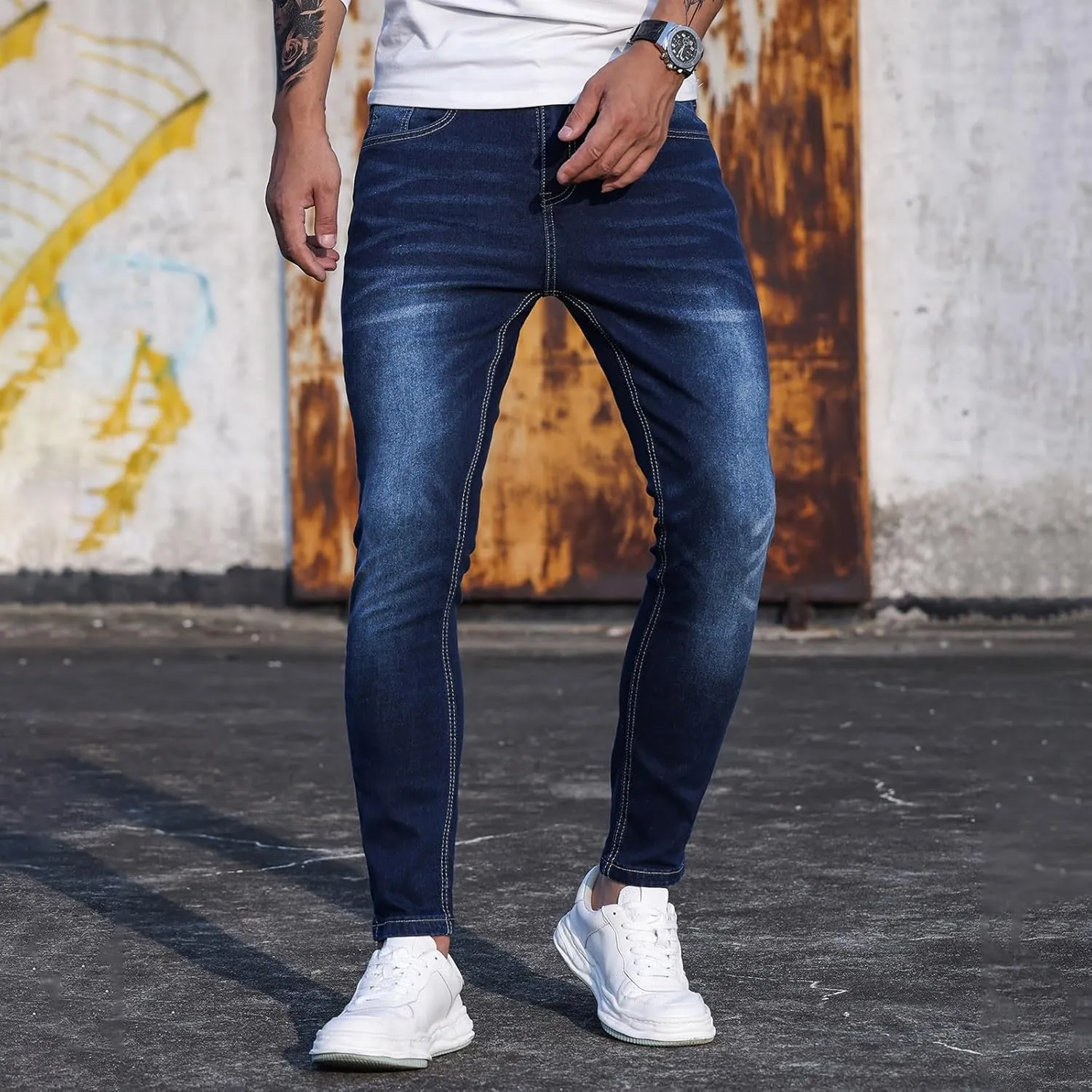 Jeans for Men Stretch Fit Classic Vintage Straight Skinny Leg Denim Pants Slim Jeans Trousers Mulit Pockets